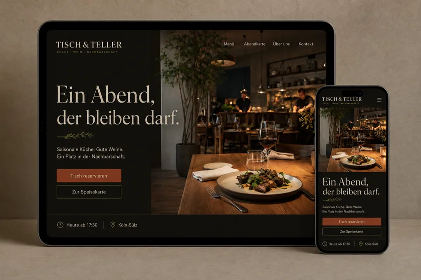 Konzeptstudie Tisch & Teller: dieselbe Startseite auf iPad und iPhone